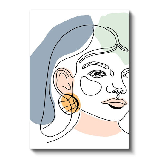 Renkli Geometri - Pastel Tonlarda Tek Çizgi Kadın Portresi Kanvas Tablo
