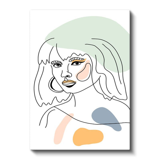 Zarif Çizgiler - Pastel Geometrik Şekillerle Kadın Portresi Kanvas Tablo