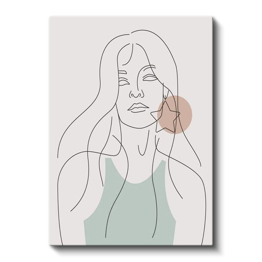 Yıldız Detaylı - İnce Çizgilerle Kadın Figürü Kanvas Tablo