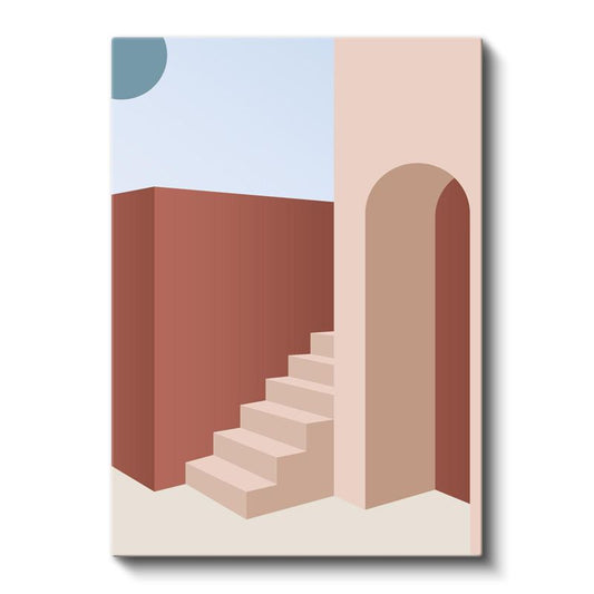 Toprak Tonları - Geometrik Merdivenler ve Kemerli Geçit Kanvas Tablo