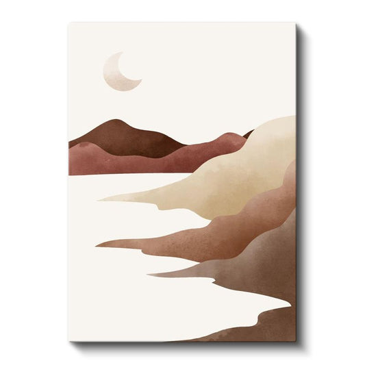 Toprak Tonları - Ay Işığında Dağ Siluetleri Minimalist Kanvas Tablo