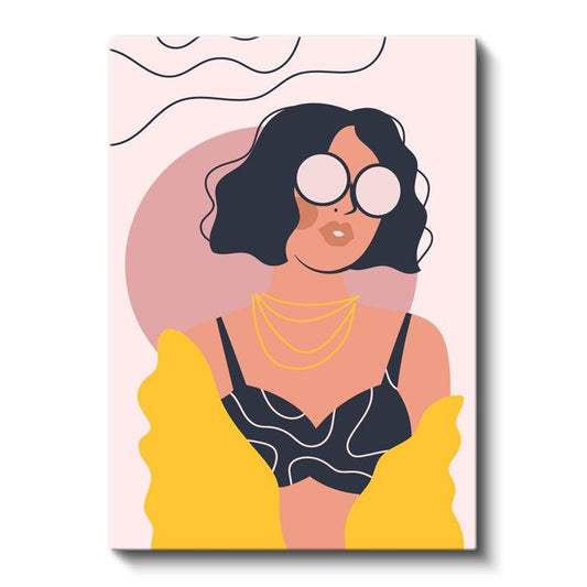 Şık Siluet - Sarı Detaylı Siyah Kıyafetli Vektörel Kanvas Tablo