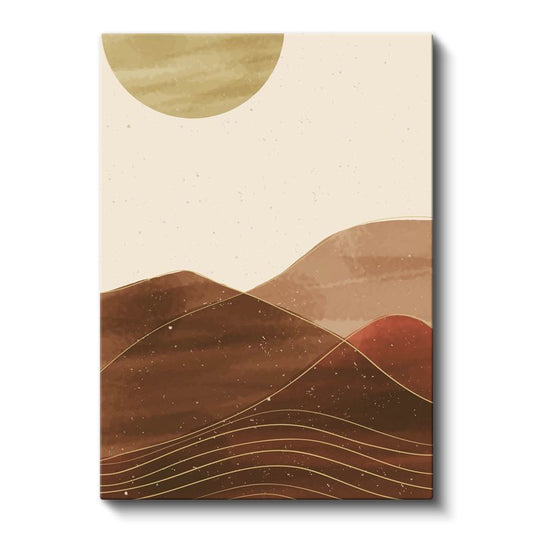 Altın Dağ Silueti - Geometrik Çizgili Manzara Kanvas Tablo