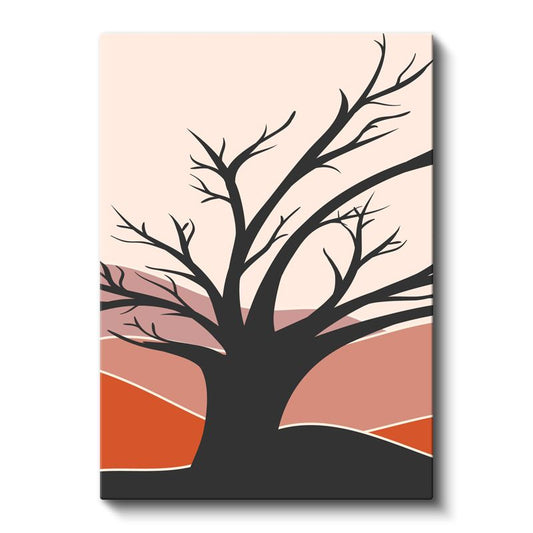 Yalnız Ağaç Silüeti - Sonbahar Renkleriyle Soyut Manzara Kanvas Tablo