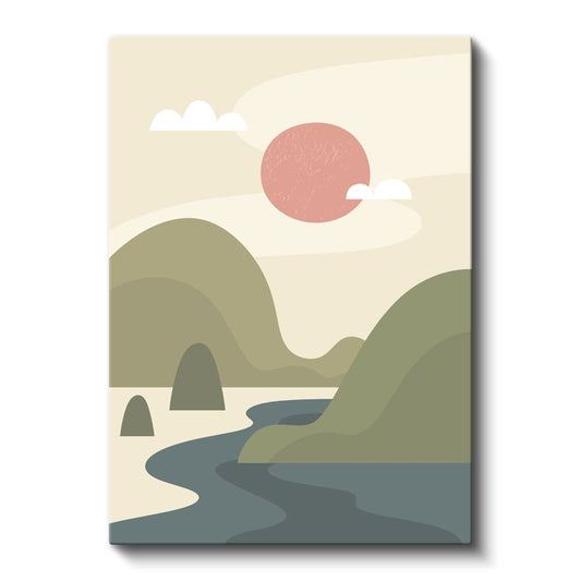 Sakin Nehir - Yumuşak Çizgilerle Soyut Manzara Kanvas Tablo