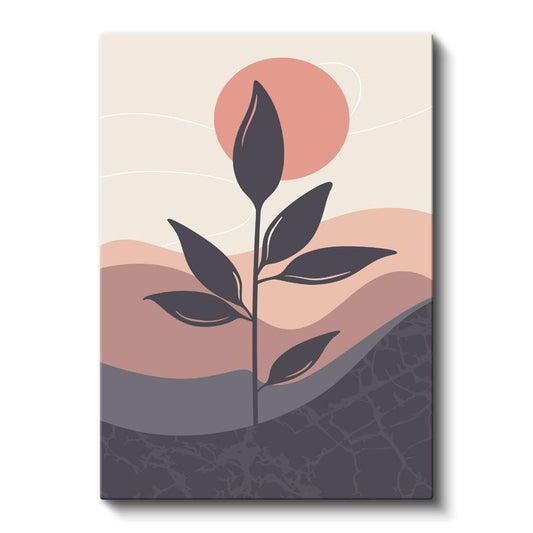 Yalnız Bitki - Dokulu Zeminde Minimalist Doğa Kanvas Tablo