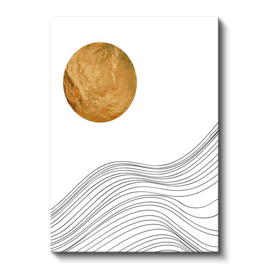 Altın Daire Dalgaları - Minimalist Çizgisel Akış Kanvas Tablo