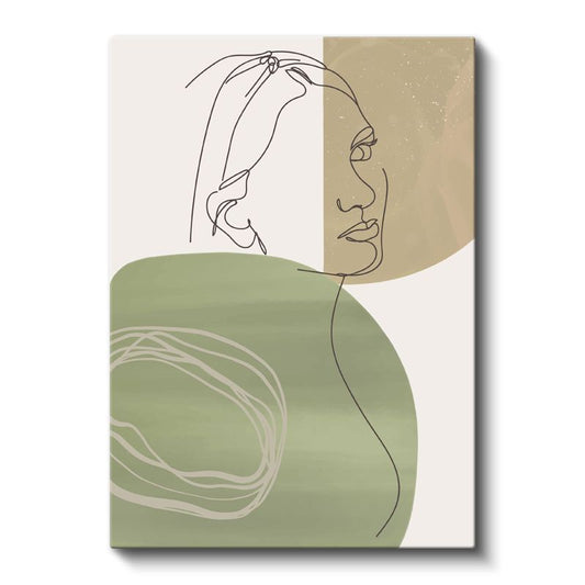 Zarif Profil - Yeşil Tonlarında Minimalist Çizgi Kanvas Tablo
