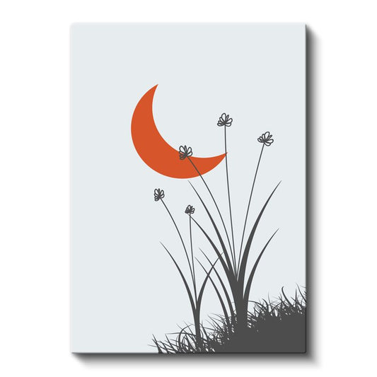 Turuncu Hilal - Minimalist Çiçek Siluetleri Kanvas Tablo