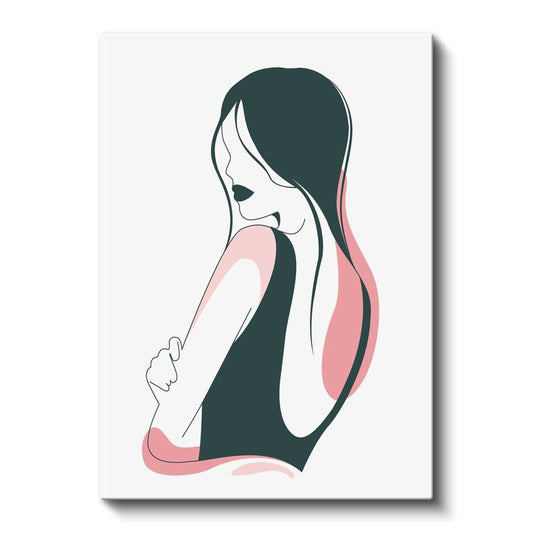 Zarif Profil - Pembe Tonlarında Minimalist Çizgi Sanatı Kanvas Tablo