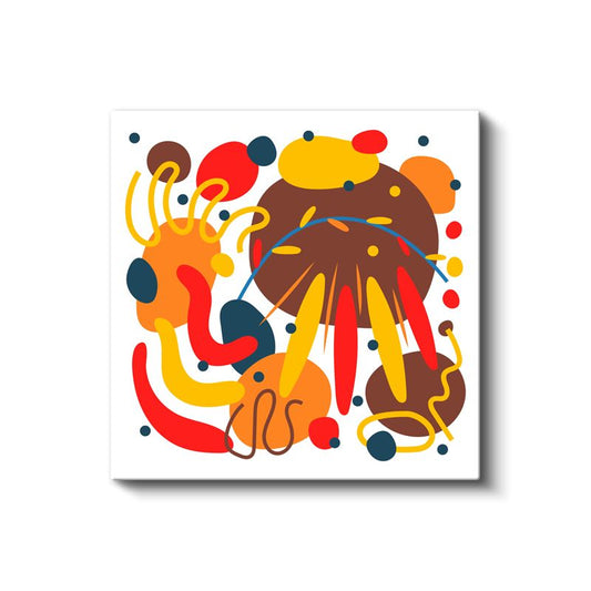 Renkli Soyut Patlamalar - Canlı Turuncu Sarı Kırmızı Geometrik Desenler Kanvas Tablo