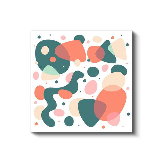 Yumuşak Renkli Organik Formlar - Pastel Yeşil Mercan Transparan Şekiller Kanvas Tablo