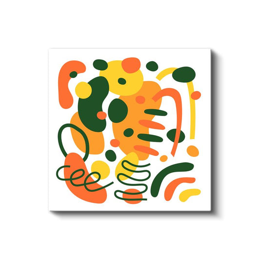 Tropikal Soyut Kompozisyon - Canlı Yeşil Turuncu Sarı Organik Formlar Kanvas Tablo