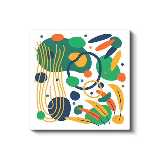 Yeşil Ritim - Sarı Çizgiler ve Organik Formlar Kanvas Tablo