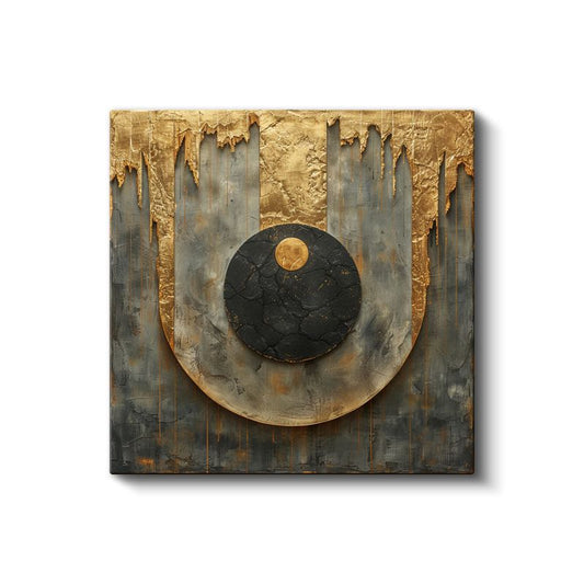 Altın Denge - Tekstürlü Geometrik Soyutlama Kanvas Tablo