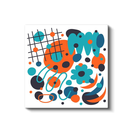 Turkuaz Geometri - Modern Izgara Desenli Kanvas Tablo