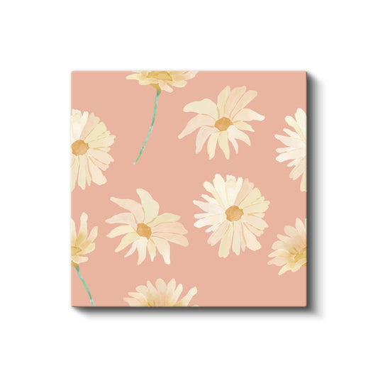 Zarif Papatyalar - Minimalist Çiçek Deseni Pembe Kanvas Tablo