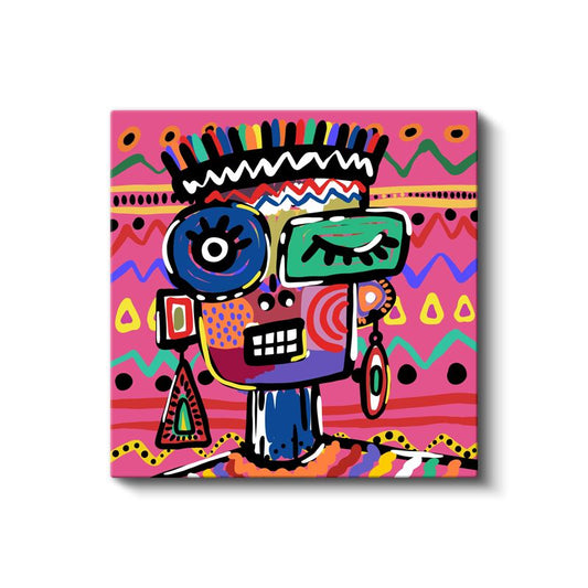 Renkli Maske - Modern Tribal Soyut Portre Kanvas Tablo