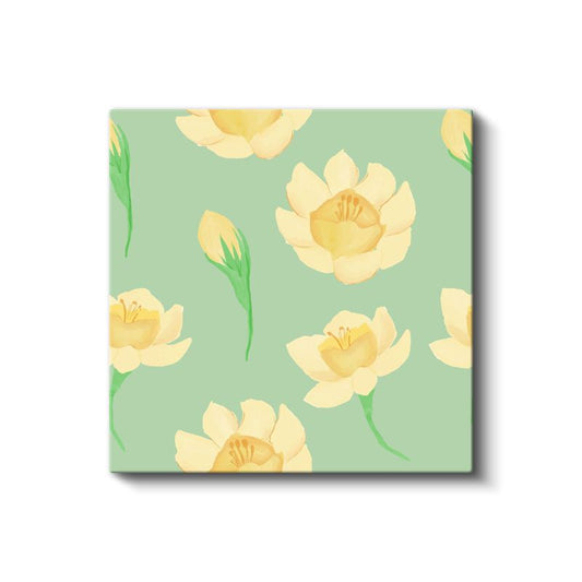 Zarif Nilüferler - Sarı Çiçek Desenleri Kanvas Tablo