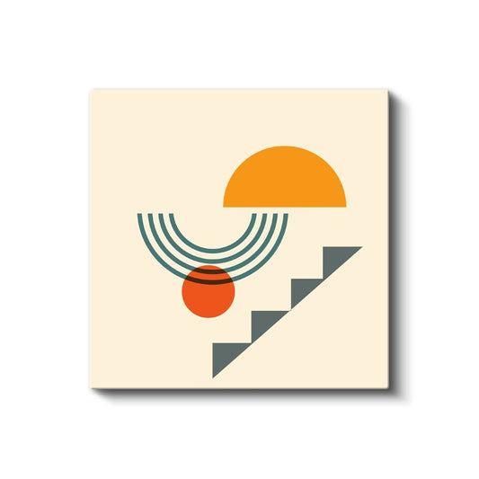 Yükseliş - Turuncu Güneş ve Merdiven Deseni Kanvas Tablo