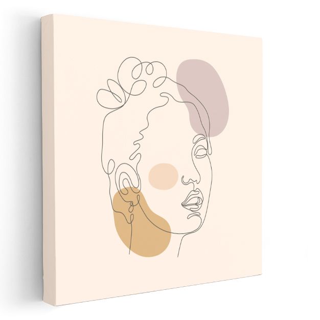 Tek Çizgi Yüz - Pastel Tonlarda Soyut İfade Kanvas Tablo