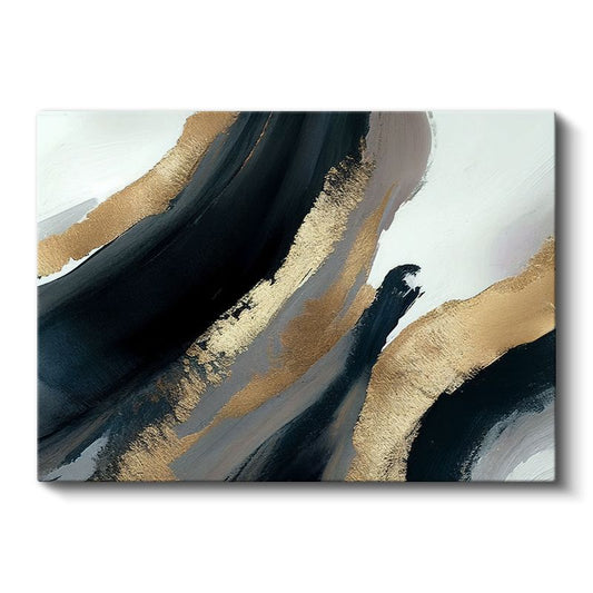 Altın Akışı - Minimalist Siyah Beyaz Kompozisyon Kanvas Tablo