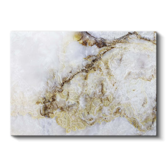 Zarif Damarlar - Altın Detaylı Beyaz Mermer Soyut Kanvas Tablo