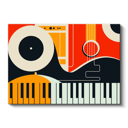 Müzik Geometrisi - Modern Vektörel Enstrüman Kanvas Tablo