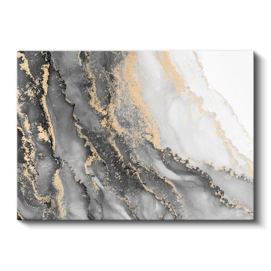 Gümüş Damarlar - Altın Detaylı Soyut Mermer Kanvas Tablo