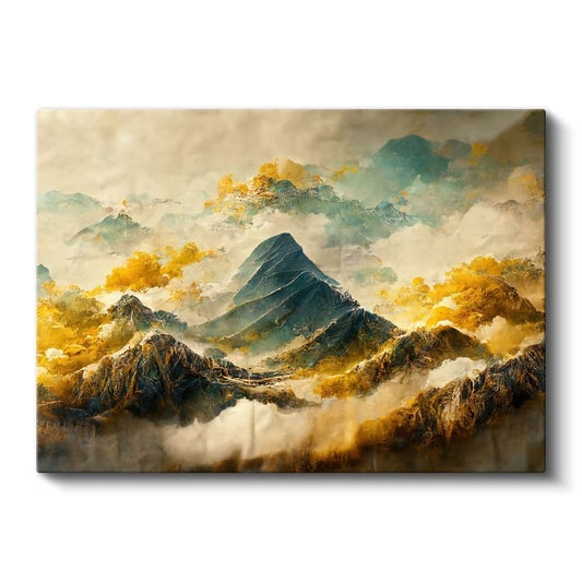 Altın Vadiler - Sisli Dağlar Soyut Manzara Kanvas Tablo