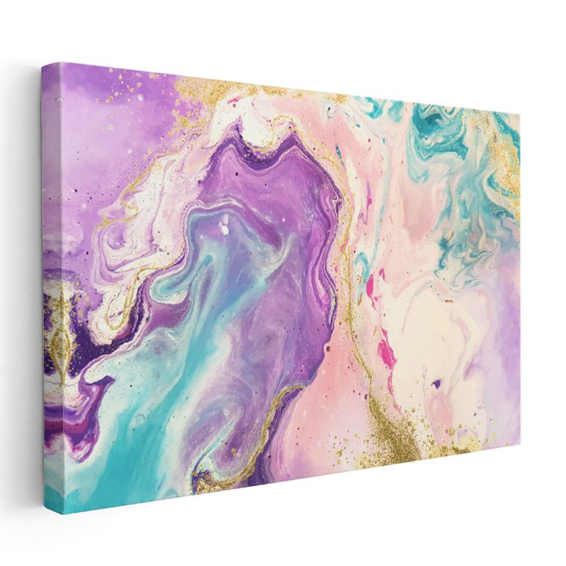 Mor Akış - Mermer Efektli Altın Detaylı Kanvas Tablo