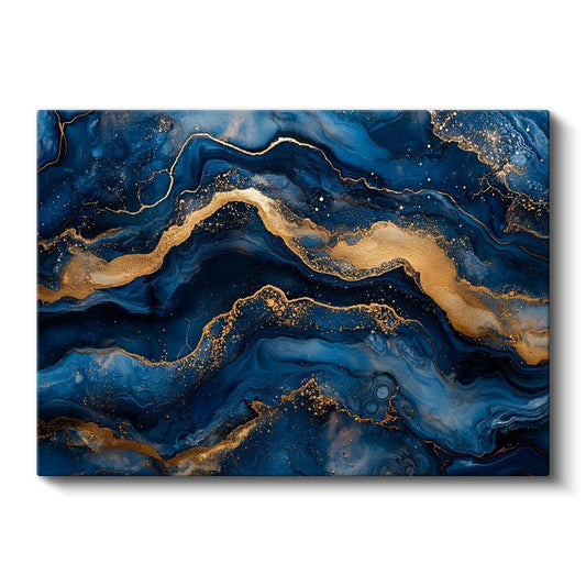 Okyanus Dalgaları - Lüks Altın ve Mavi Akışkan Desenler Kanvas Tablo