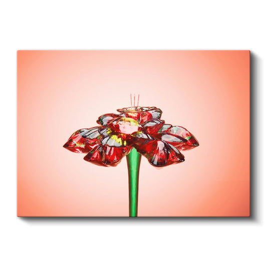 Kristal Çiçek - Kırmızı Cam Efektli Çiçek Tasarımı Kanvas Tablo