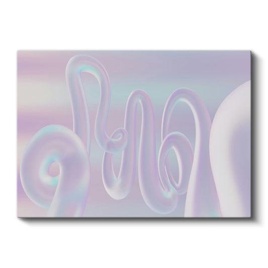 Holografik Spiraller - Pastel Mor ve Turkuaz Soyut Formlar Kanvas Tablo