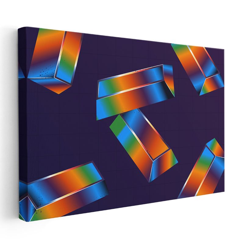 Geometrik Prizmalar - Gökkuşağı Renklerde 3D Soyut Kanvas Tablo