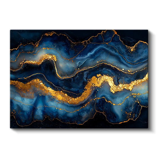 Altın Dalgalar - Okyanus Mavisi Akışkan Sanat Kanvas Tablo