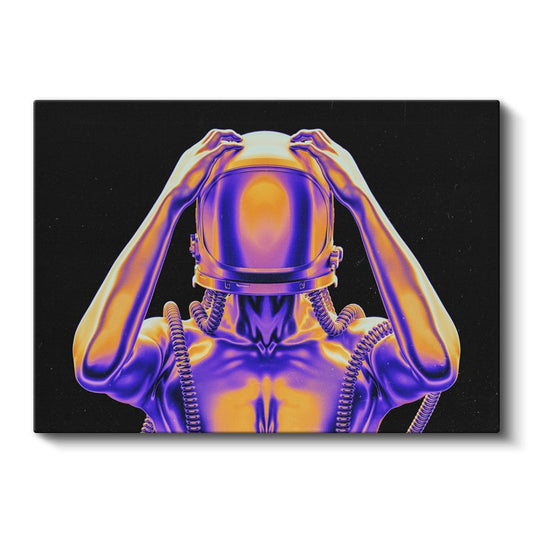 Kozmik Astronot - Neon Renkli Dijital Sanat Kanvas Tablo