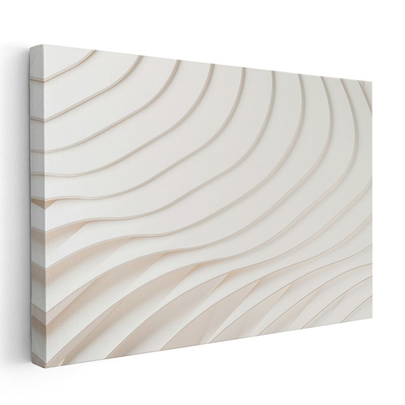 Minimalist Dalgalar - Beyaz 3D Çizgisel Desen Kanvas Tablo