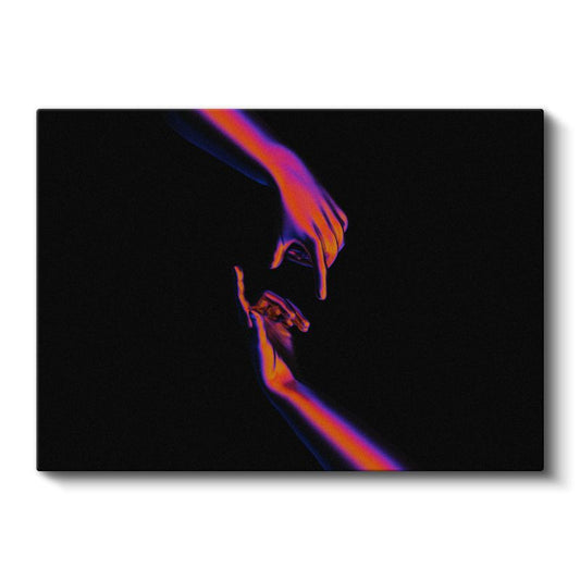 Neon Dokunuş - Siyah Zeminde Renkli El Siluetleri Kanvas Tablo