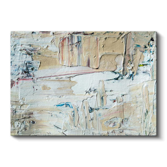 Dokulu Soyut - Bej Tonlarında Spatula İzleri Kanvas Tablo
