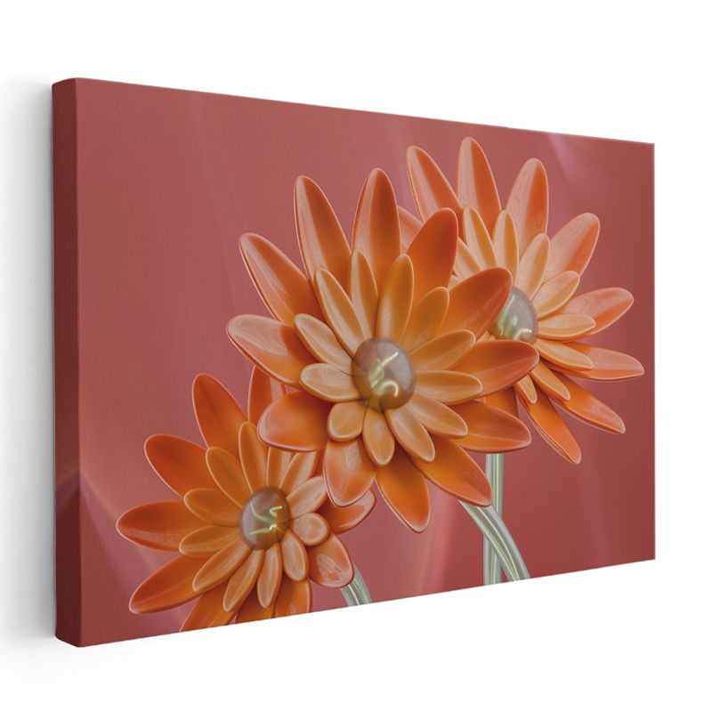 Turuncu Çiçekler - Stilize Geometrik Formlar Kanvas Tablo
