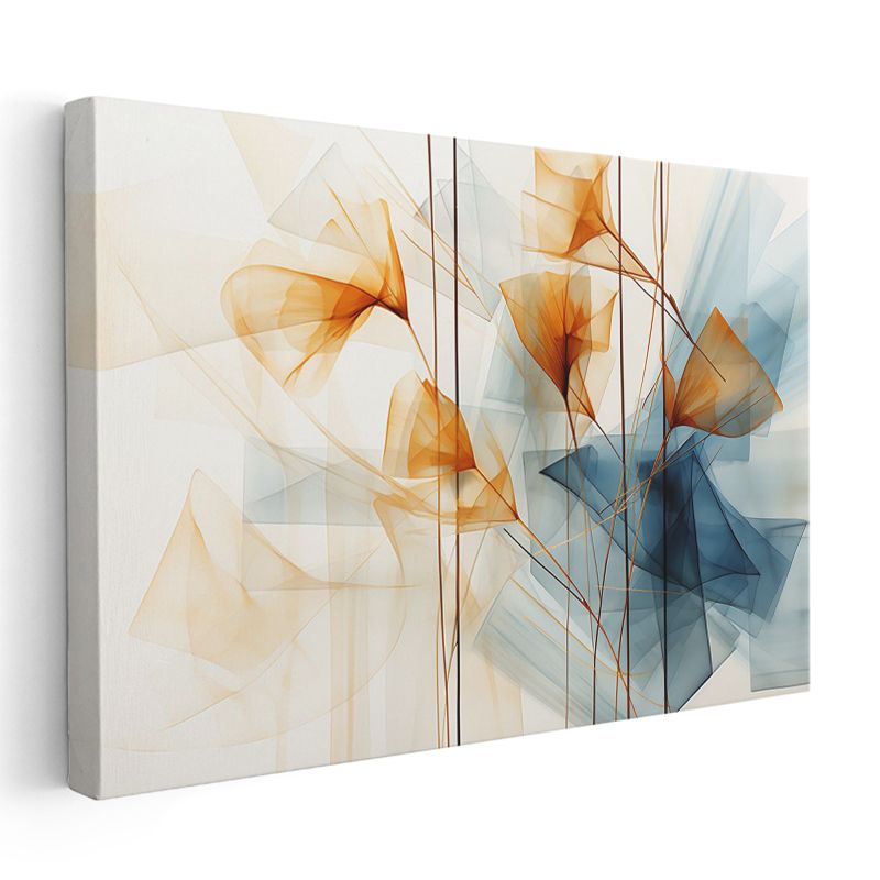 Şeffaf Harmoni - Turuncu Mavi Soyut Çiçek Desenleri Kanvas Tablo