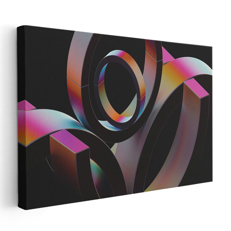 Geometrik Senfoni - Siyah Zeminde Renkli Halkalar Kanvas Tablo