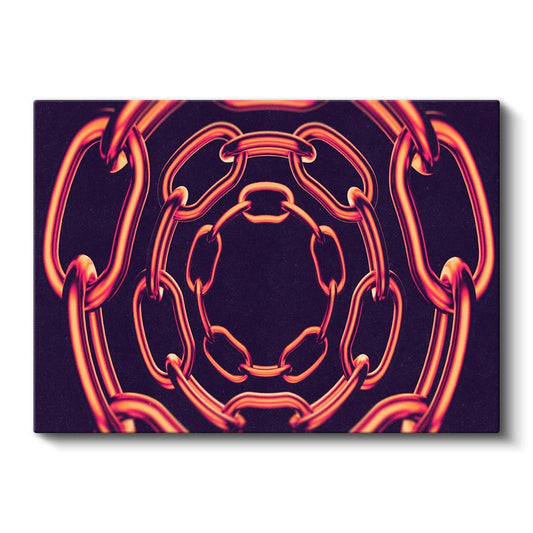 Kozmik Zincirler - Neon Turuncu Simetrik Geometri Kanvas Tablo