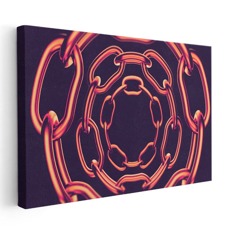 Kozmik Zincirler - Neon Turuncu Simetrik Geometri Kanvas Tablo