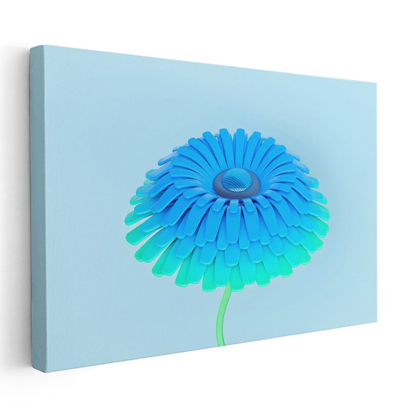 Mavi Çiçek - 3D Vektörel Çiçek Tasarımı Kanvas Tablo
