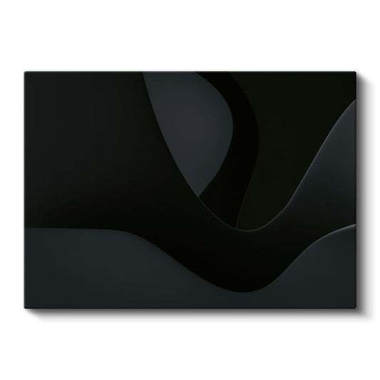 Karanlık Derinlik - Siyah Üzerine Minimalist Dalgalı Formlar Kanvas Tablo