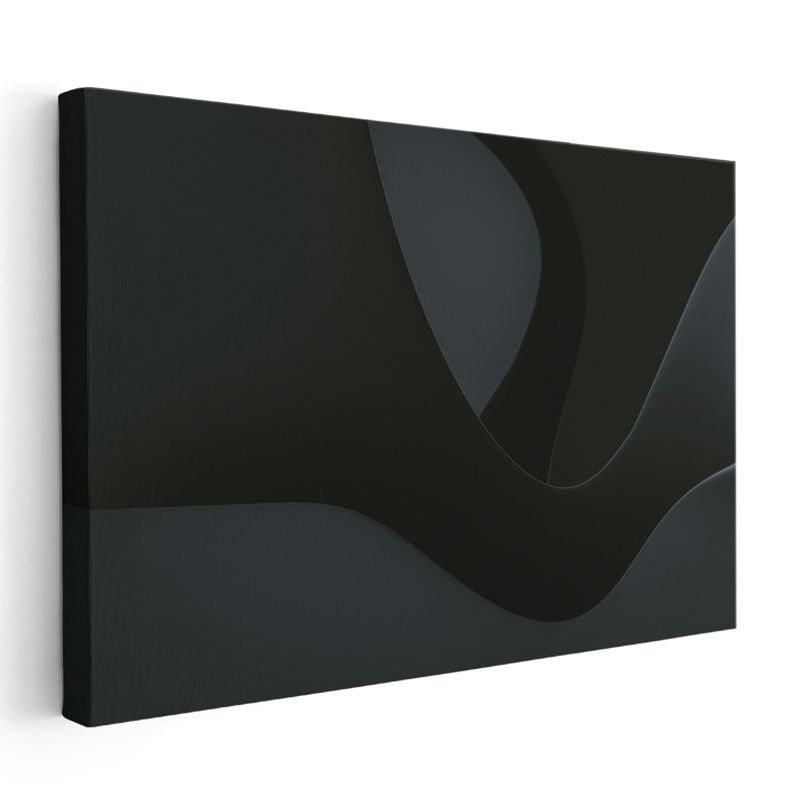 Karanlık Derinlik - Siyah Üzerine Minimalist Dalgalı Formlar Kanvas Tablo