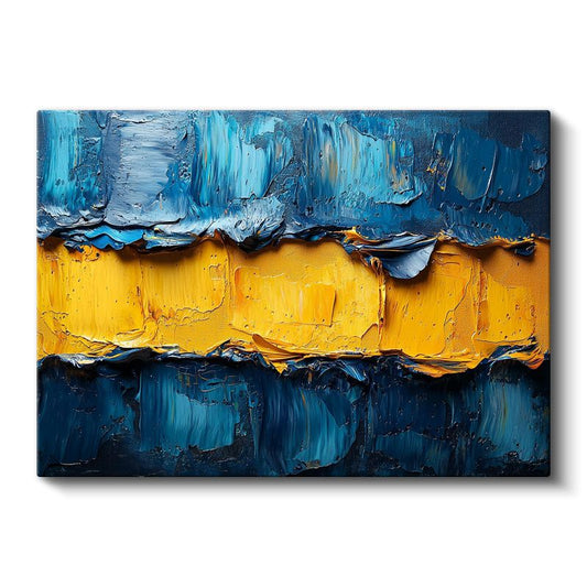 Mavi Altın Kontrast - Tekstürlü Boya Katmanları Kanvas Tablo