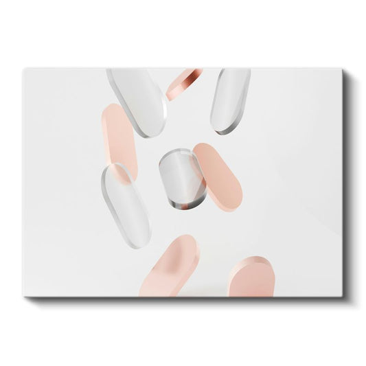 Minimalist Oval Formlar - Pembe Beyaz Geometrik Kompozisyon Kanvas Tablo